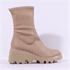 Wonders Toronto Pull On Wedge Heel Boot - Beige Leather